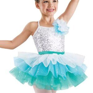 Weissman Tutu Dress Costume Teal White Sz XS Child Shimmering Sequin Balletcore